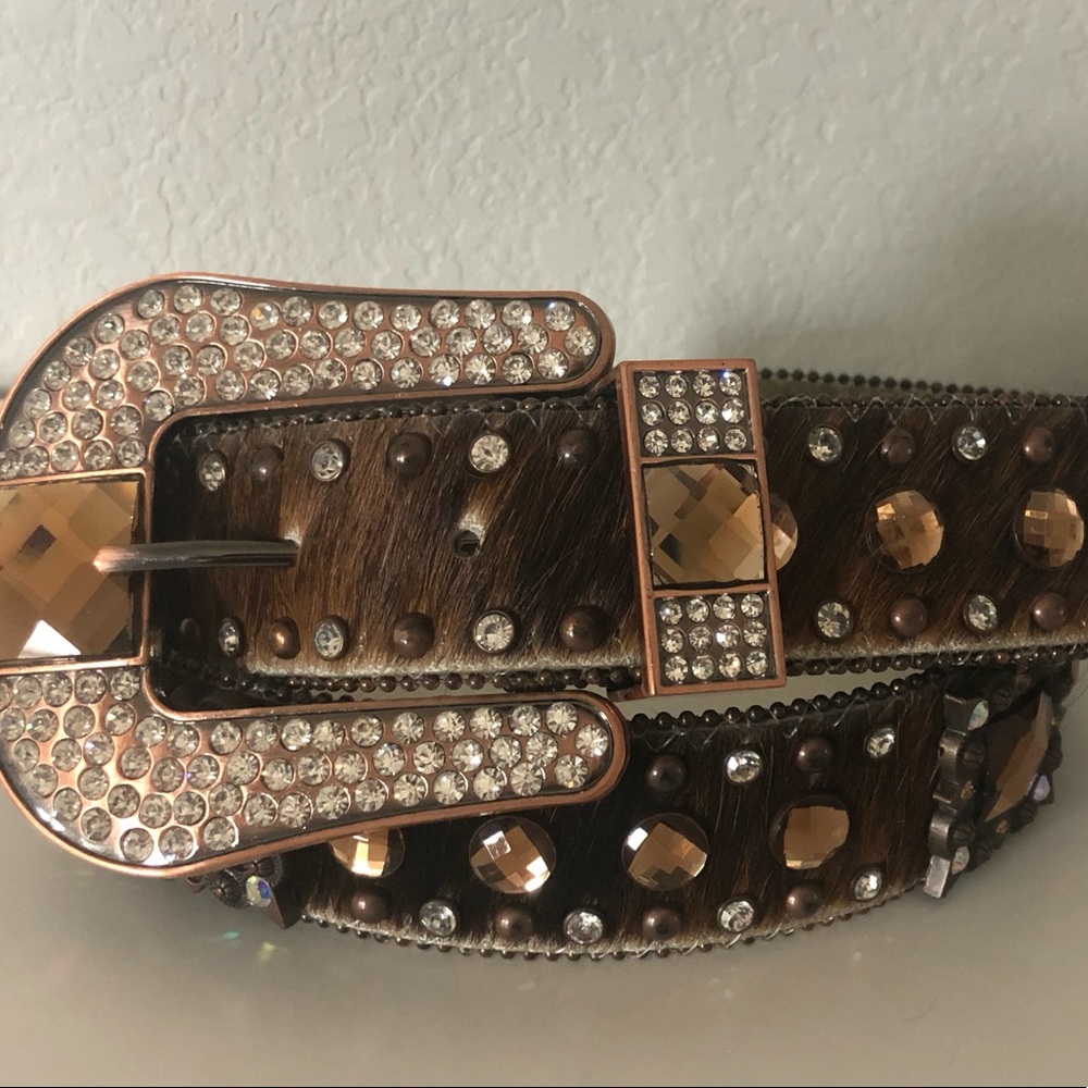 Nocona Cowhide Leather Crystal Belt